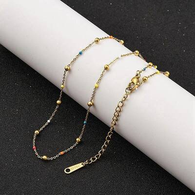 Ion Plating(IP) 304 Stainless Steel Colorful Enamel Satellite Chain Necklaces for Women