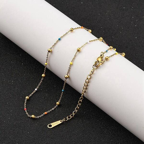 Ion Plating(IP) 304 Stainless Steel Colorful Enamel Satellite Chain Necklaces for Women