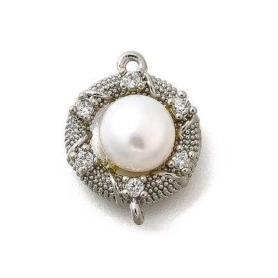 Brass Clear Cubic Zirconia Flat Round Links Connector Charms