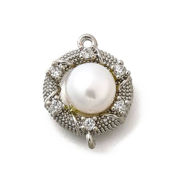 Brass Clear Cubic Zirconia Flat Round Links Connector Charms