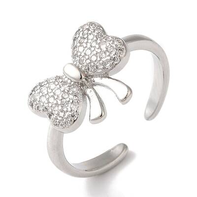 Bowknot Brass Micro Pave Clear Cubic Zirconia Open Cuff Rings for Women
