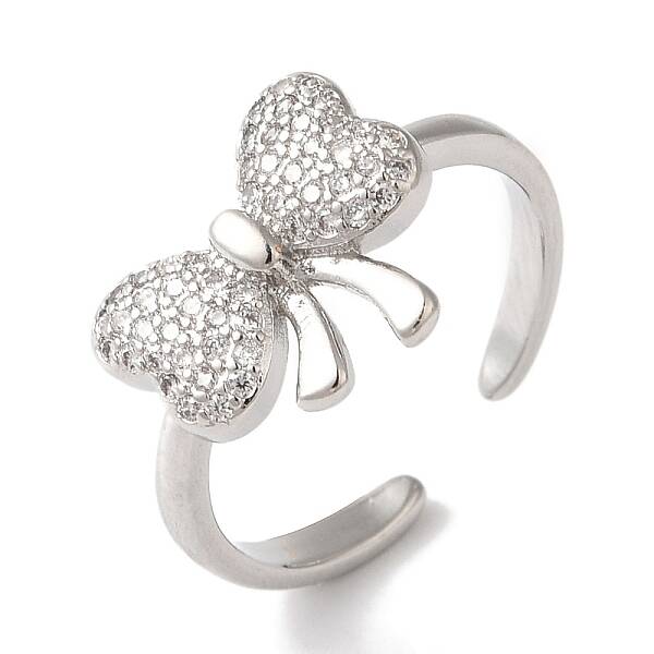 Bowknot Brass Micro Pave Clear Cubic Zirconia Open Cuff Rings for Women