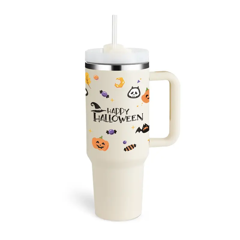 40 Oz Tumbler With Handle Straw Insulated, Stainless Steel Spill Proof Vacuum Coffee Cup Tumbler With Lid Tapered Mug Gifts F...