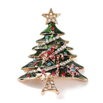 Alloy Rhinestone & Acrylic Christmas Tree Brooch for Women