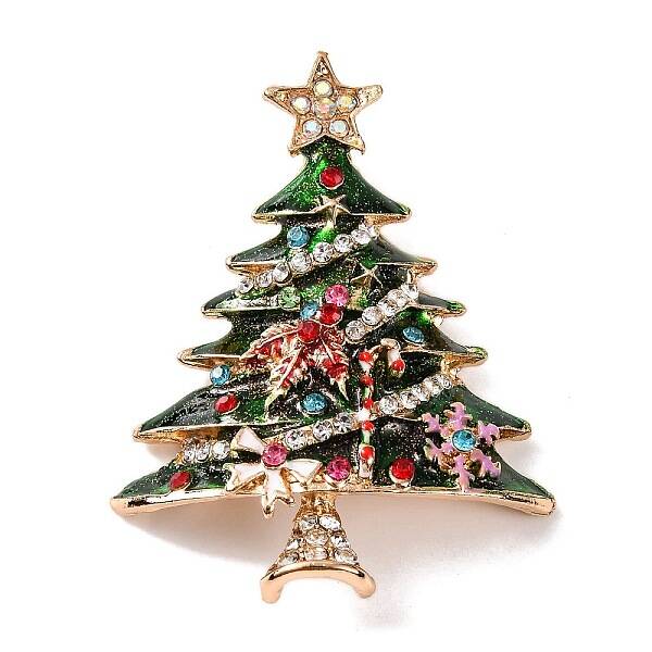 Alloy Rhinestone & Acrylic Christmas Tree Brooch for Women