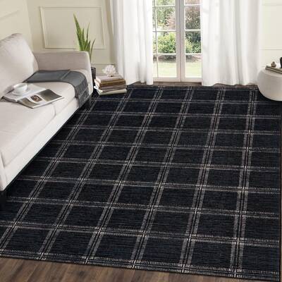 Garvee Washable Checkered 9x12 Area Rug, Soft Non Slip Geometric Plaid Carpet for Living Room Bedroom, Ultra Thin Low Pile St...
