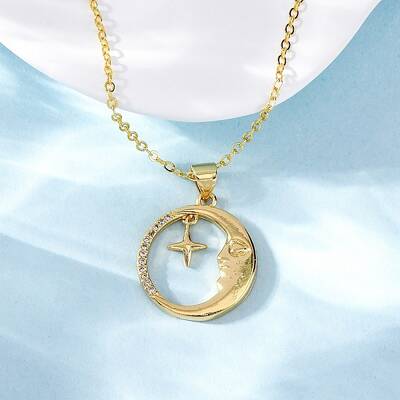 Brass Micro Pave Clear Cubic Zirconia Pendant Necklaces