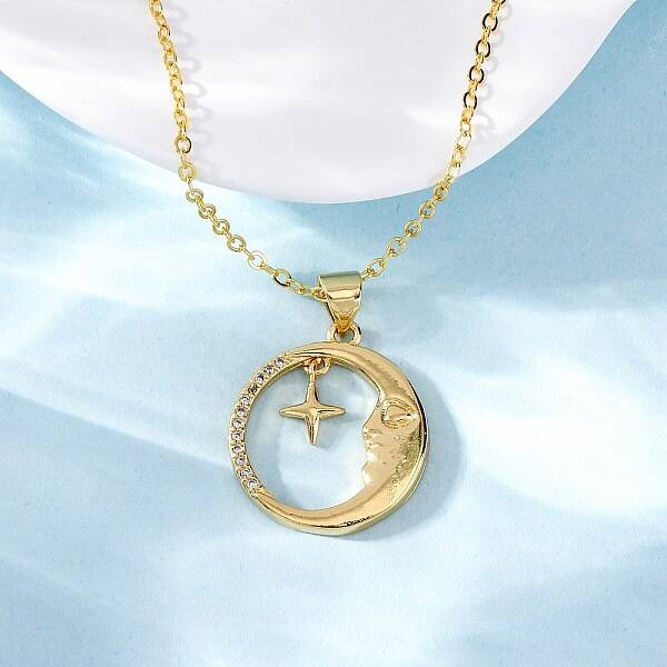 Brass Micro Pave Clear Cubic Zirconia Pendant Necklaces