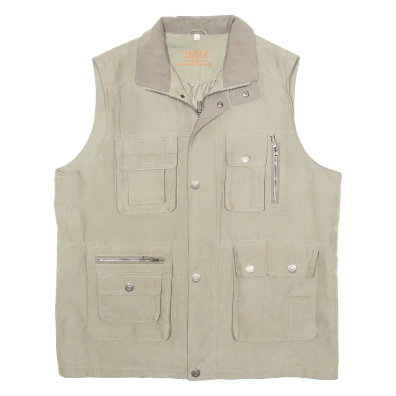 MIAN Utility Mens Gilet Green Satin XL
