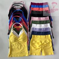 2Pcs Impact Gym Set Women Backless Tank Tops Waist Scrunch Seamless Shorts Gym Suit Fitness Clothes Activewear Workout Sets