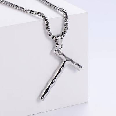 3Pcs Stainless Steel Textured Letter Pendant Box Chain Necklaces