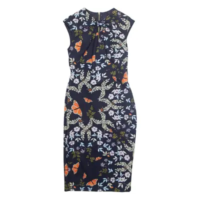 TED BAKER Womens Pencil Dress Blue Floral Short Sleeve Midi UK 10