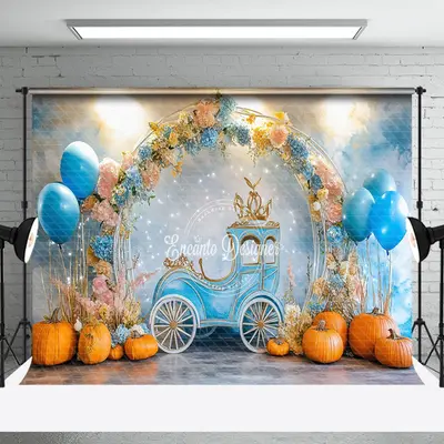 Aperturee Floral Balloon Pumpkin Carriage Cake Smash Backdrop - Aperturee
