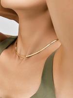 Simple Plain Stainless Steel Herringbone Chain Necklace, Fashion Jewelry for Party, Daily Clothing Decor, Trendy All-match & ...