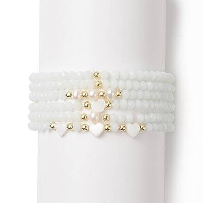 6Pcs 6 Style Natural Shell & Glass Star & Round Beaded Stretch Bracelets Set for Women