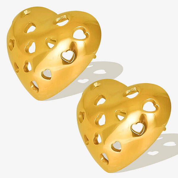 Stylish 303 Stainless Steel Hollow Heart Stud Earrings