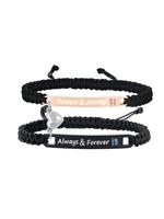 Rhinestone Decor Couple Matching Bracelet, Adjustable Braided Bracelet with Heart & Letter Decor, Fashion Accessories for Bot...