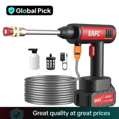 Portable Wireless High Pressure Car Wash Water-Gun, 1 Set Rechargeable Cordless Car Wash Tool with Accessories, Multifunction...