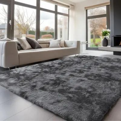 Modern Long Pile Polyester Fiber Rug, Rectangular Carpet for Living Room & Bedroom, Home Use, Multiple Sizes Available