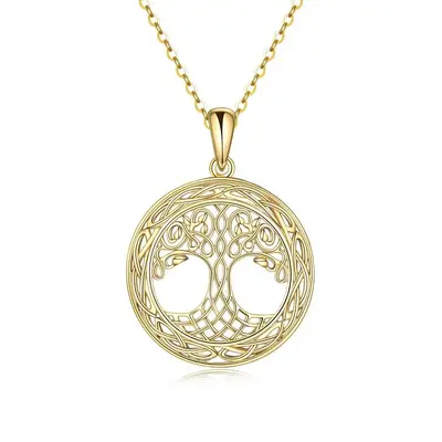 14K Gold Tree Of Life & Celtic Knot Pendant Necklace