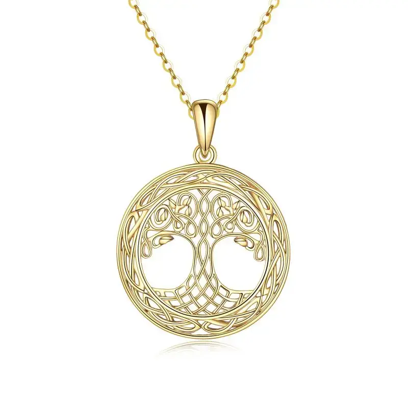 14K Gold Tree Of Life & Celtic Knot Pendant Necklace