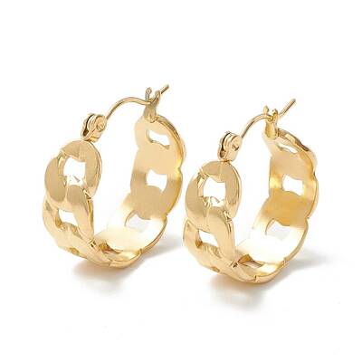 Ion Plating(IP) 304 Stainless Steel Cuban Link Chunky Hoop Earrings for Women