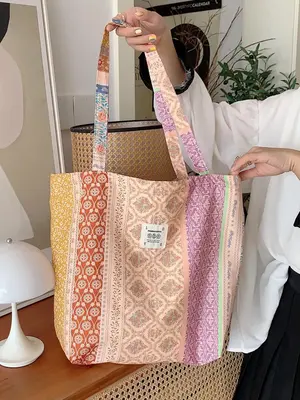Women's Ethnic Pattern Tote Bag, Large Capacity Portable Fashionable Boho Style Shoulder Bag, Trendy All-match Bag for Daily ...