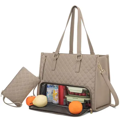 Fashionable Lunch Tote Bag Women's Thermal Insulation Lunch Box Leak-proof Crossbody Computer Storage Bag Quilted Large Capac...