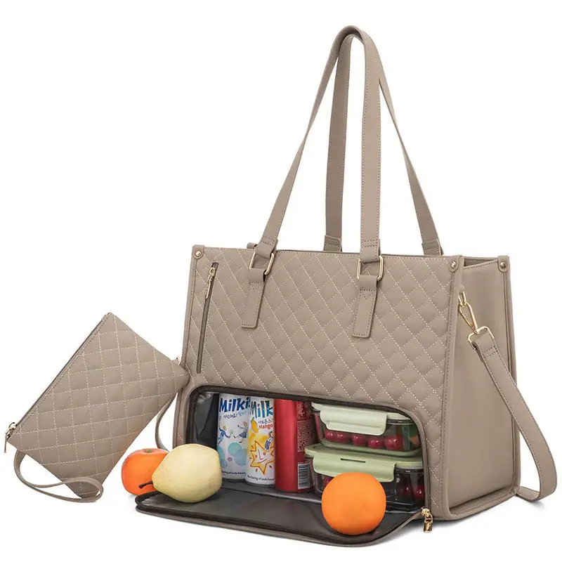 Fashionable Lunch Tote Bag Women's Thermal Insulation Lunch Box Leak-proof Crossbody Computer Storage Bag Quilted Large Capac...