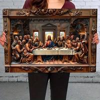 Last Supper Pattern Hanging Painting, 1 Count Wooden Frame Canvas Hanging Painting, Wall Art Decor for Home Living Room Bedro...
