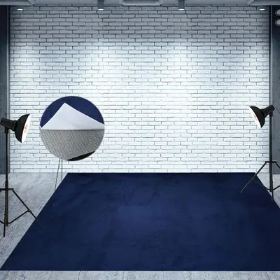 Old Master Navy Blue Cement Wall Fabric Floor Mat - Aperturee