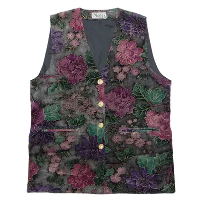 MEDEX COLLECTION Womens Blazer Waistcoat Grey Velvet 90s Floral XL