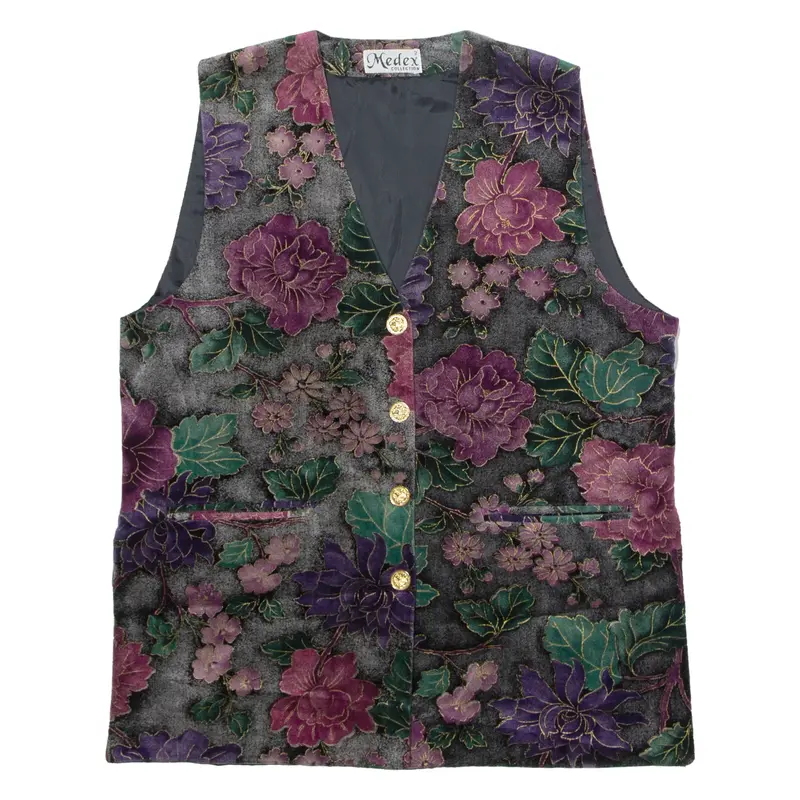 MEDEX COLLECTION Womens Blazer Waistcoat Grey Velvet 90s Floral XL