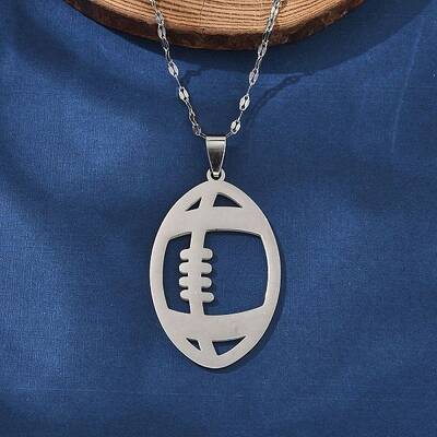 304 Stainless Steel Hollow Rugby Pendant Necklaces