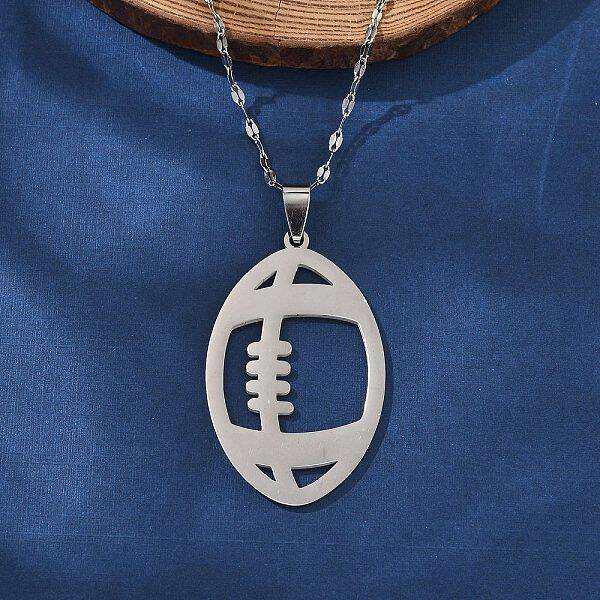 304 Stainless Steel Hollow Rugby Pendant Necklaces