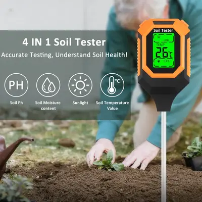 4-in-1 Soil Moisture Meter Digital PH Meter/Soil Moisture/Plant Temperature/Sunlight Intensity, Backlight LCD display, Soil T...