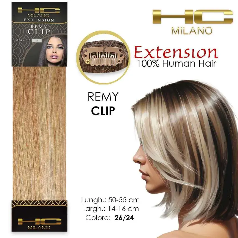 Hc milano natural hair 3 clips 1 strip remy width 14-16cm length 55cm col.26/24