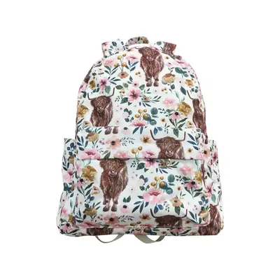 Western Highland Cow Floral Pink Gym Bag Back to School Bag