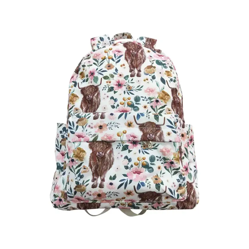 Western Highland Cow Floral Pink Gym Bag Back to School Bag