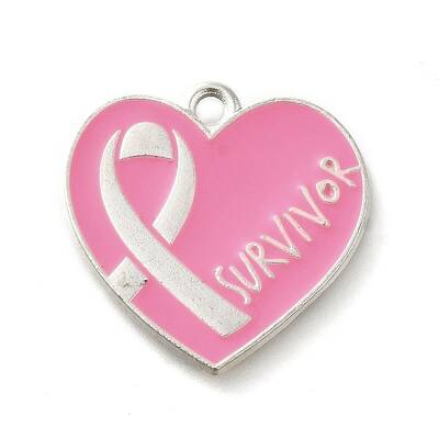 Breast Cancer Pink Awareness Ribbon Theme Alloy Enamel Pendants
