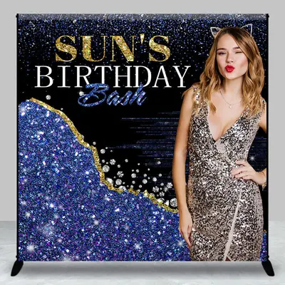 Aperturee Glitter Blue Diamonds Custom Photo Birthday Backdrop, 3X3FT(1X1M), 15 USD, custom birthday backdrops, DZXQ1X81-O