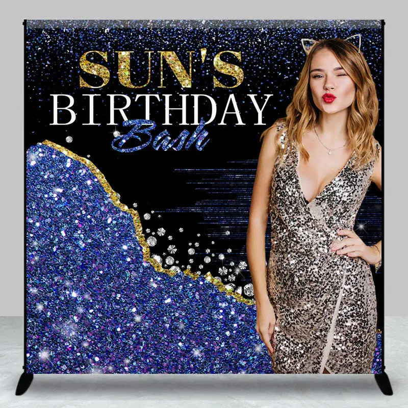 Aperturee Glitter Blue Diamonds Custom Photo Birthday Backdrop, 3X3FT(1X1M), 15 USD, custom birthday backdrops, DZXQ1X81-O