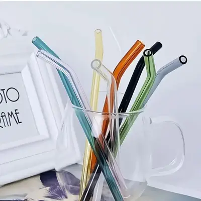 Random Color Reusable Glass Straw, 10pcs Straight/Bent Drink Straw, Portable Drinking Straw For Outdoor Camping Picnic Party