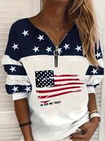 Women's American Flag Print Zipper Pullover Sweatshirt, Star & Striped Print Longsleeves Sweatshirt for Daily Wear, Ladies To...