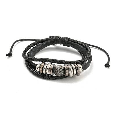 Braided PU Leather & Waxed Cords Triple Layer Multi-strand Bracelets