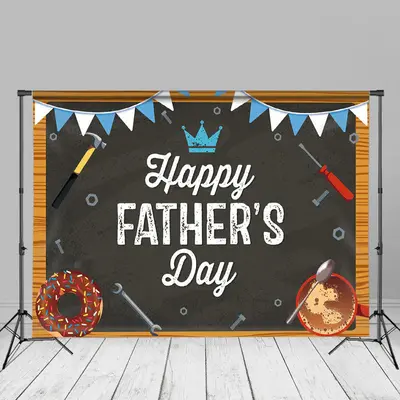 Tools Donut Coffee Happy Fathers Day Backdrop Decor - Aperturee