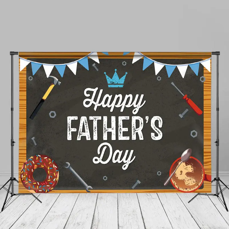 Tools Donut Coffee Happy Fathers Day Backdrop Decor - Aperturee