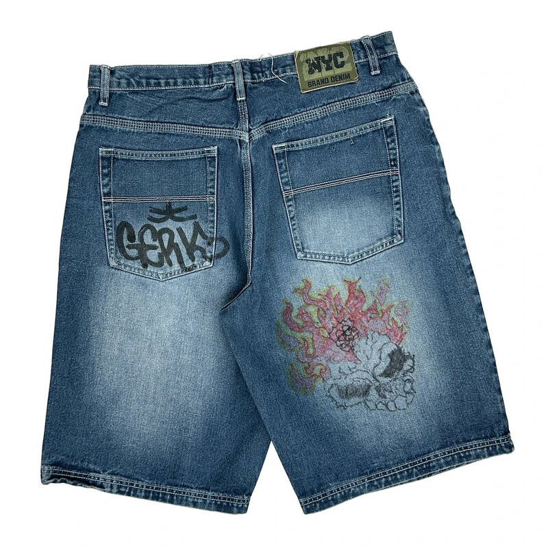 Nyc Baggy Denim Shorts - 36W 13L Blue Cotton