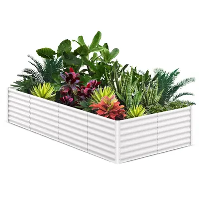 Garvee 8' X 4' X 2' Galvanized Raised Garden Bed, Outdoor Rectangular Metal Planter for Vegetables, Flowers & Herbs, White