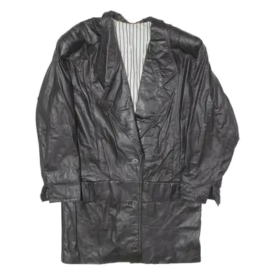 Womens Trench Coat Black Leather 90s UK 10